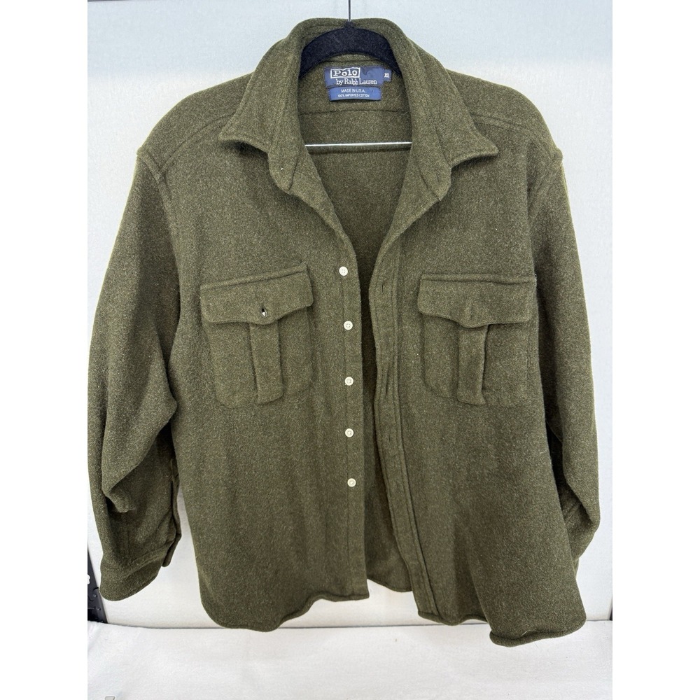Vintage Polo Ralph Lauren Men's Made In USA Olive Military‎ Overshirt XL Cotton
